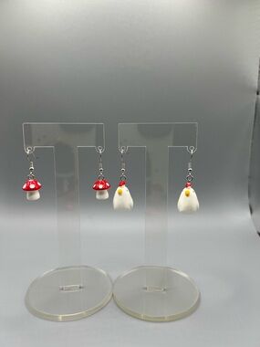 Cute Mushroom & Chicken Dangle Earrings - Handmade #E0220C